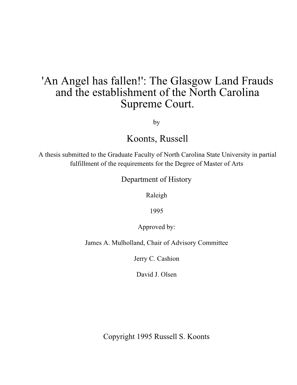 The Glasgow Land Frauds and the Establishment of the North Carolina Supreme Court