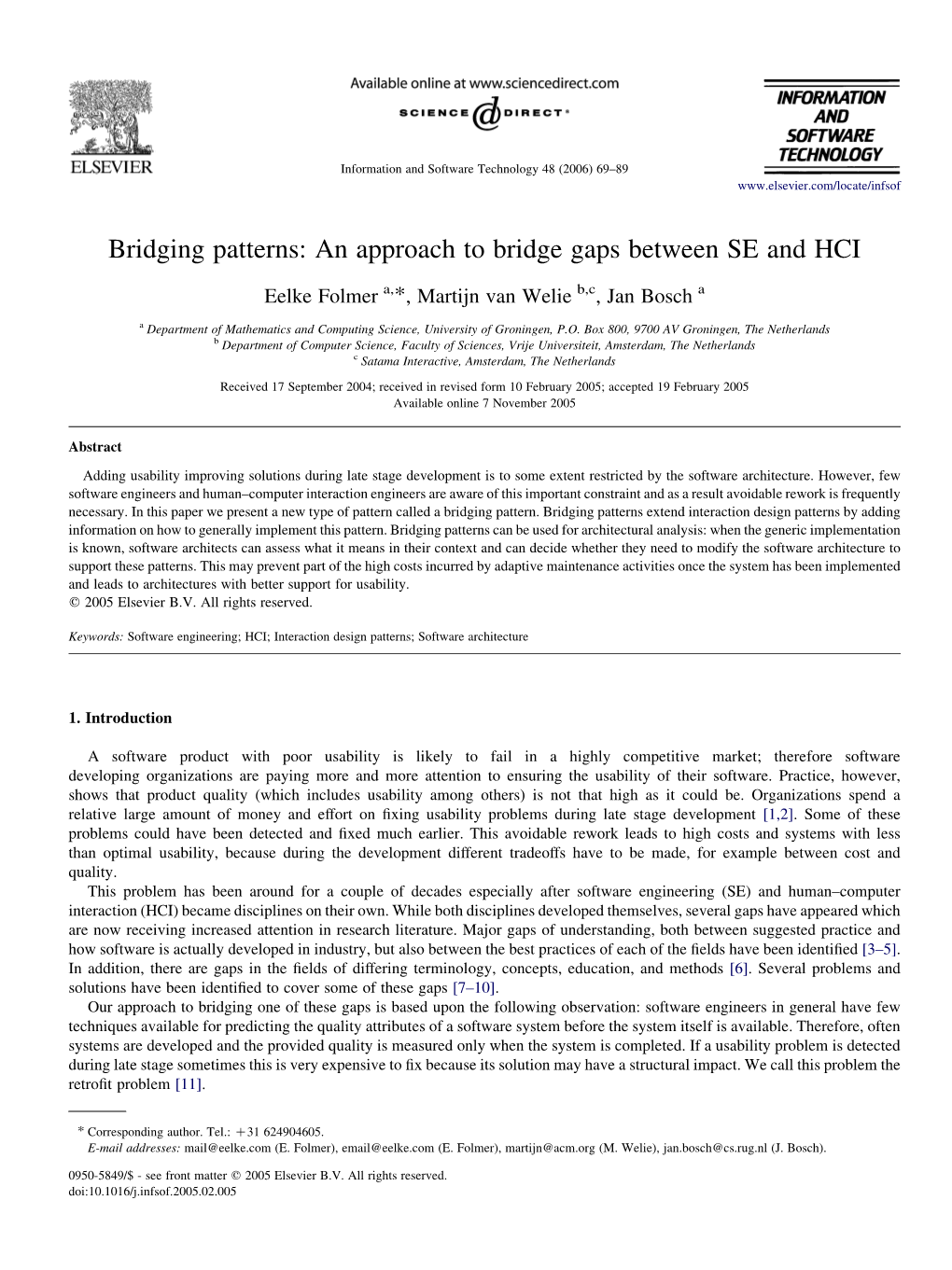 Bridging Patterns: an Approach to Bridge Gaps Between SE and HCI