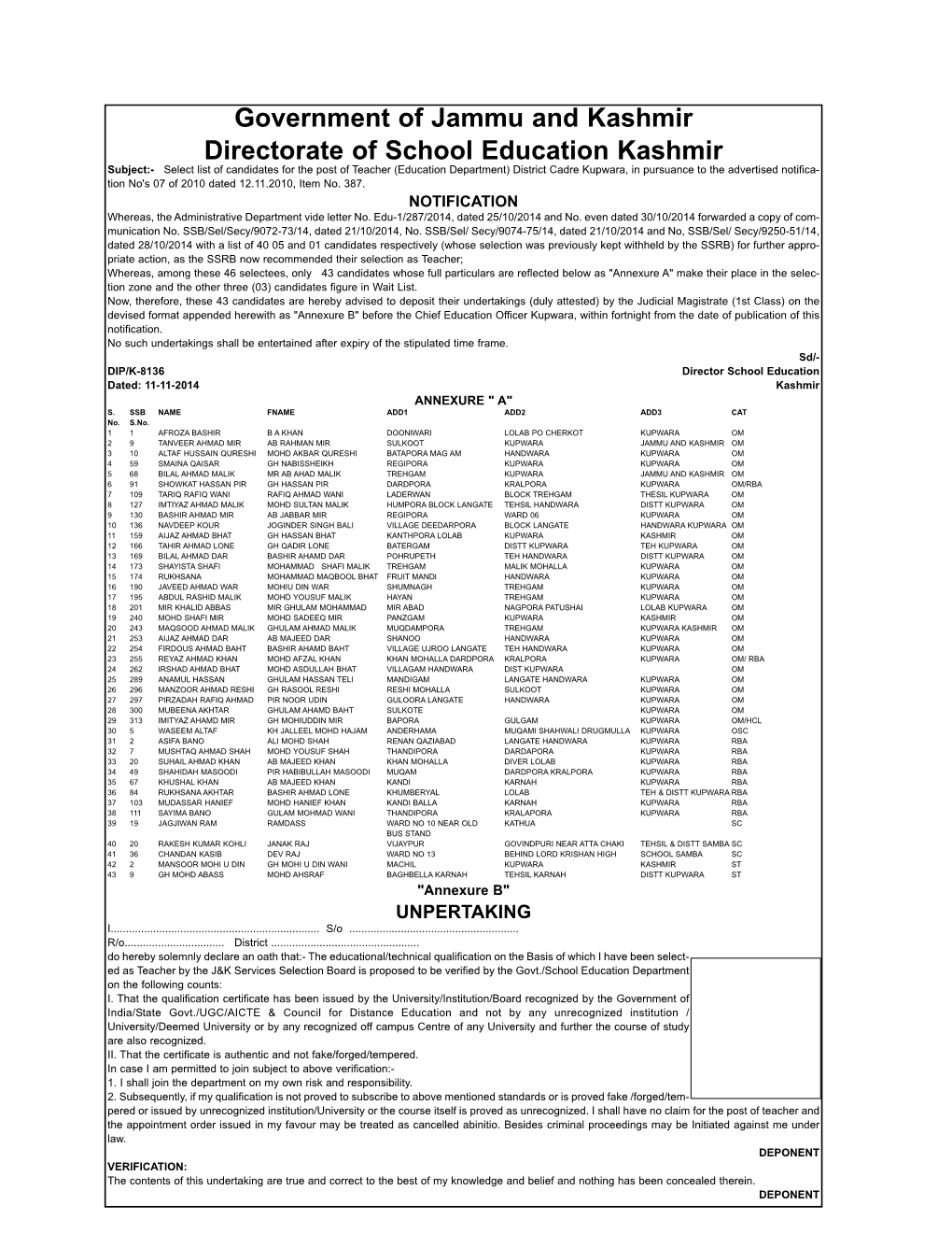 Government of Jammu and Kashmir Directorate of School Education