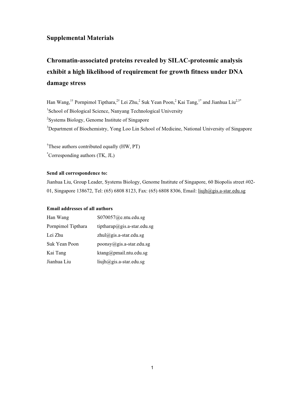 Supplemental Materials Chromatin-Associated