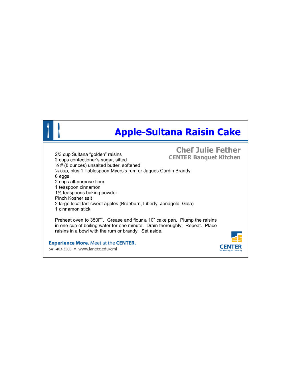 Apple-Sultana Raisin Cake