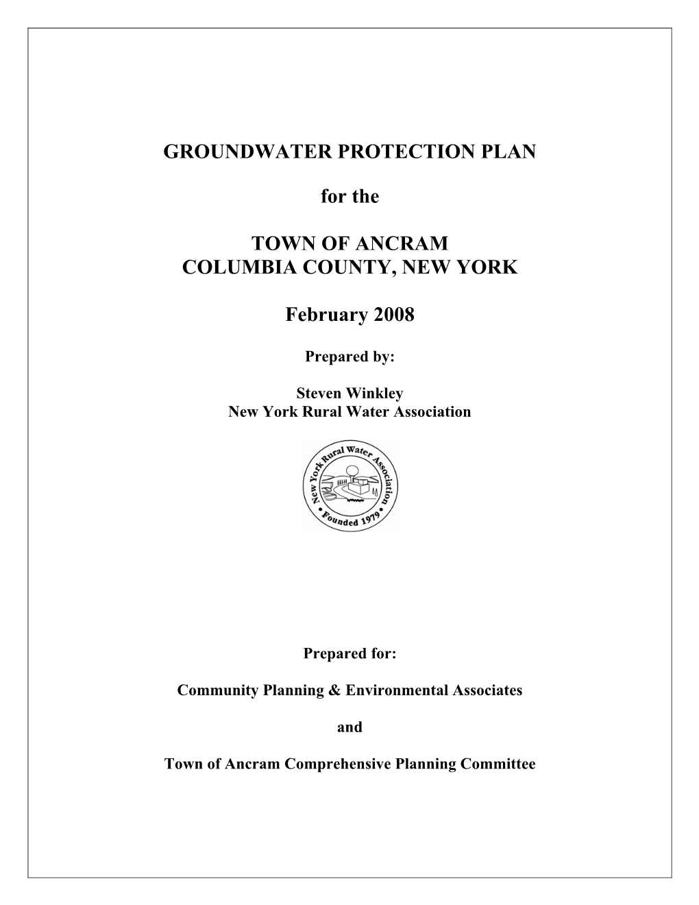 GROUNDWATER PROTECTION PLAN for the TOWN of ANCRAM