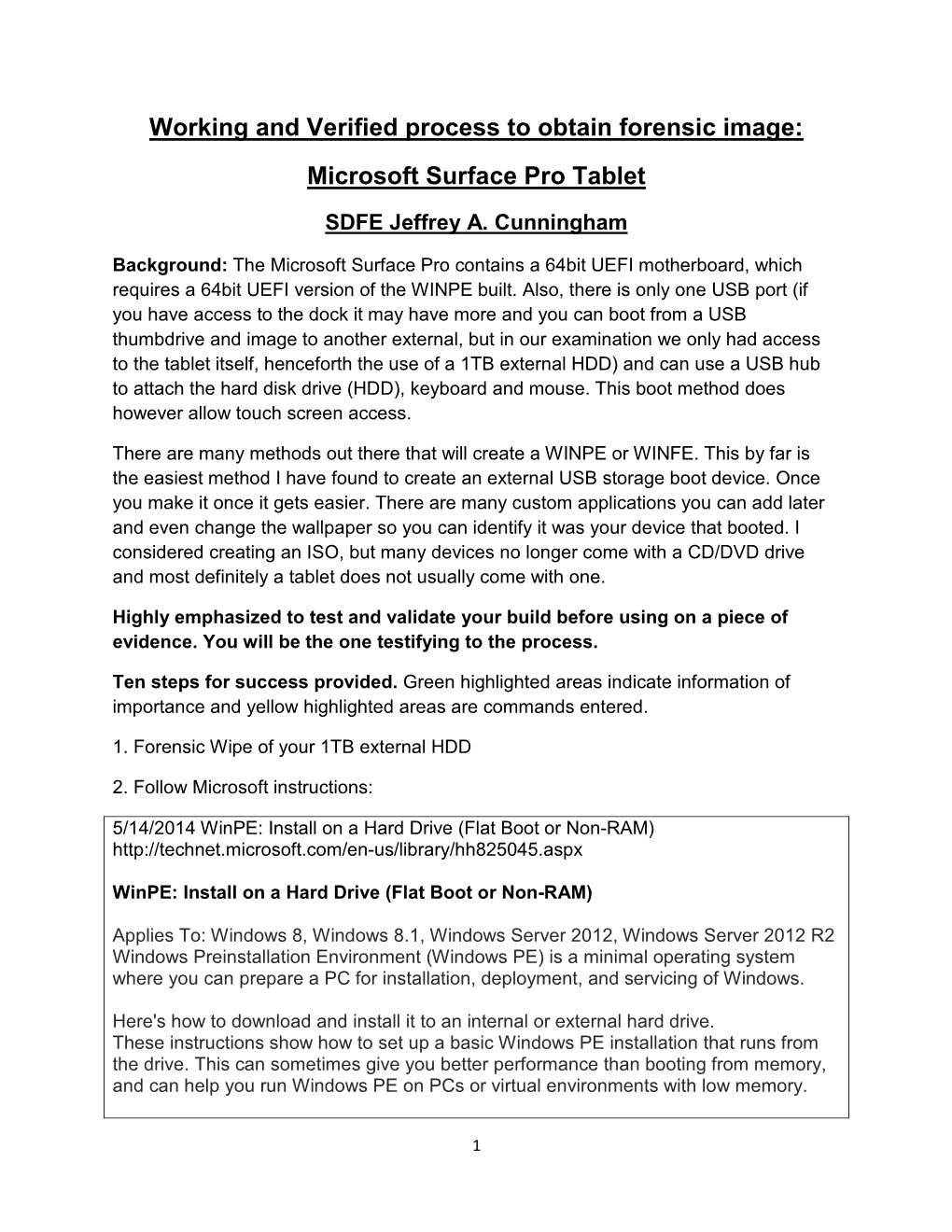 Working and Verified Process to Obtain Forensic Image: Microsoft Surface Pro Tablet