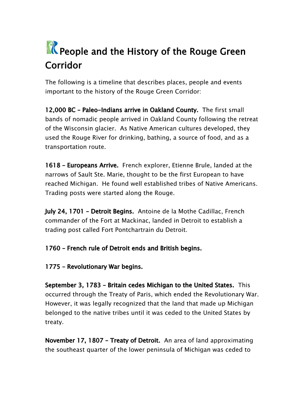 People and the History of the Rouge Green Corridor