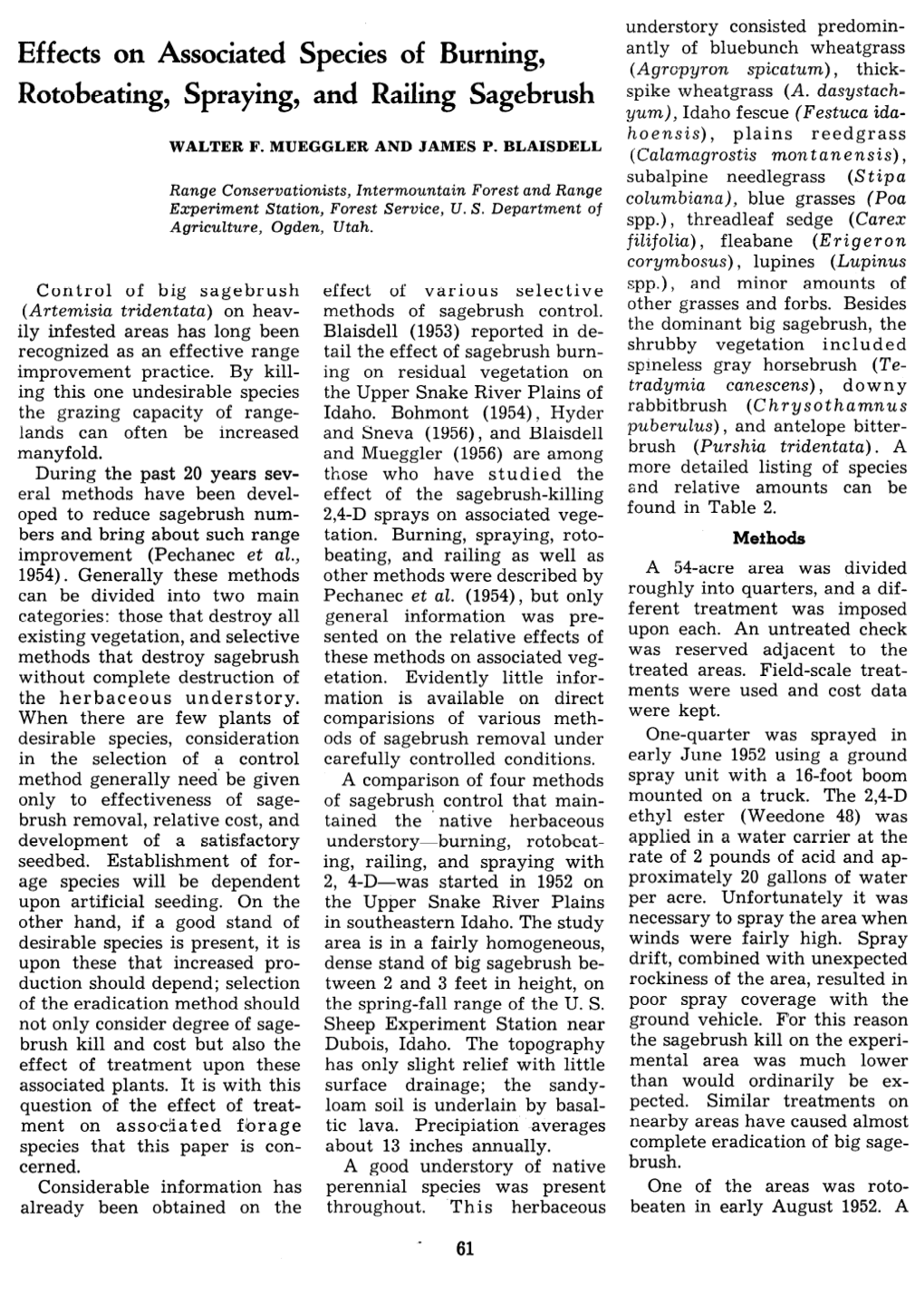 Effects on Associated Species of Burning, Rotobeating, Spraying