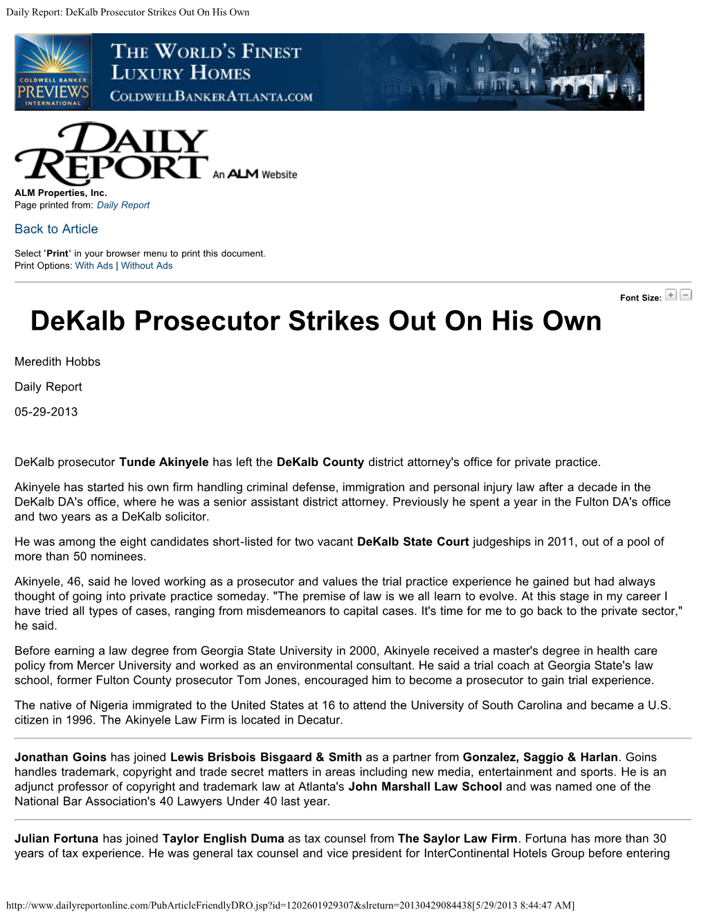 Daily Report: Dekalb Prosecutor Strikes out on His Own