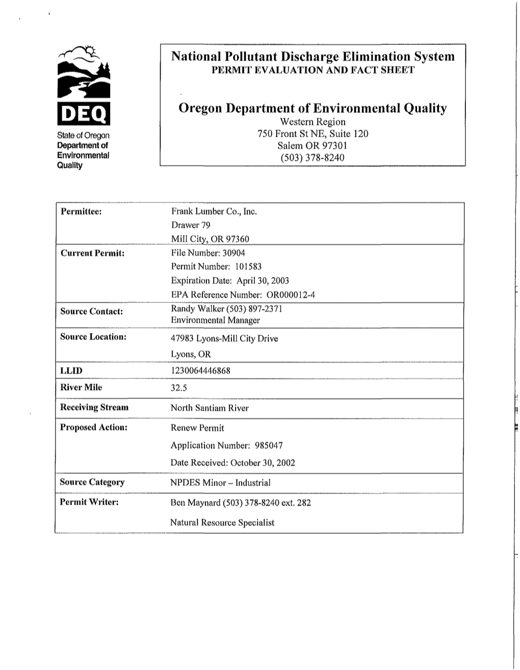 National Pollutant Discharge Elimination System Oregon