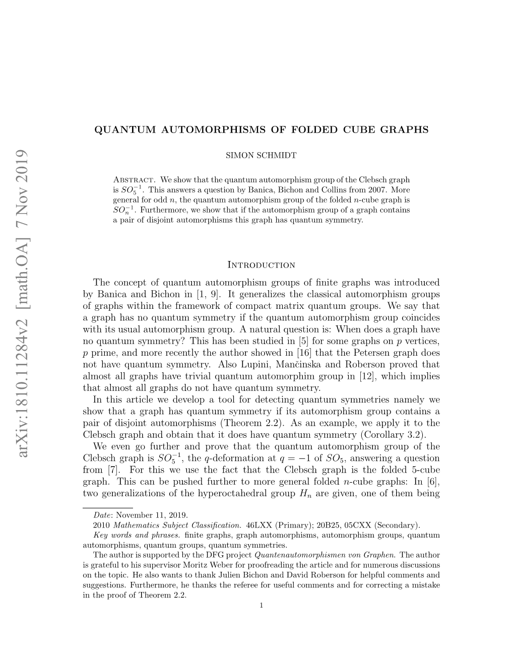 QUANTUM AUTOMORPHISMS of FOLDED CUBE GRAPHS 3 with Generators Uij, 1 ≤ I, J ≤ N and Relations