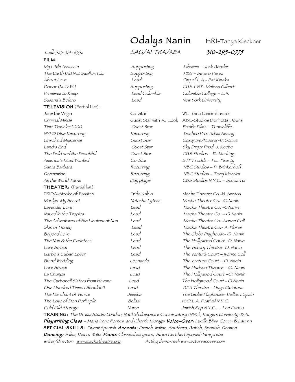 Theatre Resume