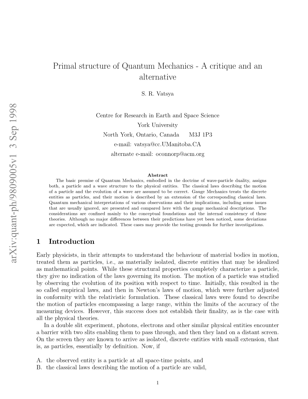 Primal Structure of Quantum Mechanics-A Critique and An