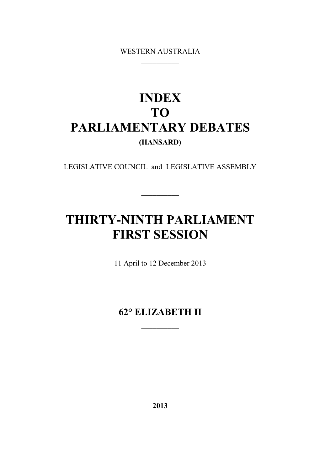 Index to Parliamentary Debates (Hansard)