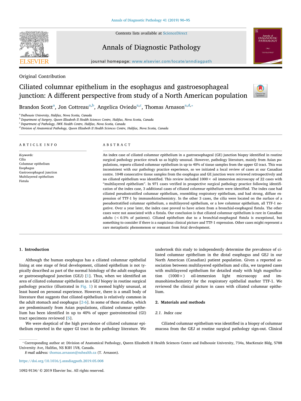 Ciliated Columnar Epithelium in the Esophagus and Gastroesophageal