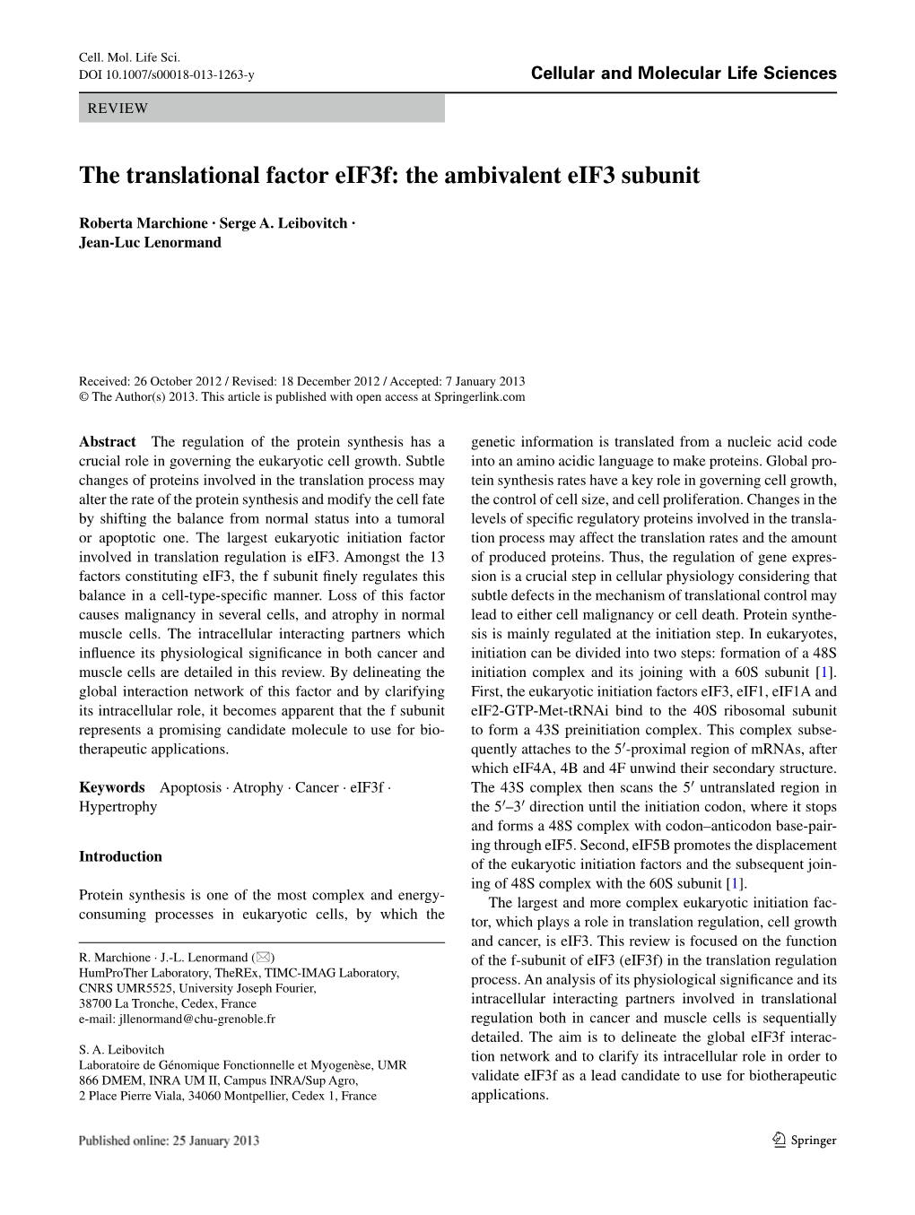 The Translational Factor Eif3f: the Ambivalent Eif3 Subunit