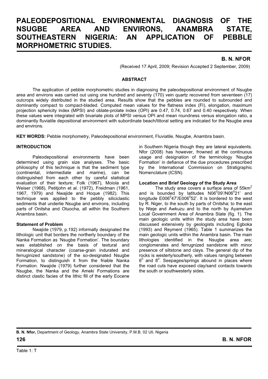 Global Journal of Geological Science (Issn 1596 – 6798)