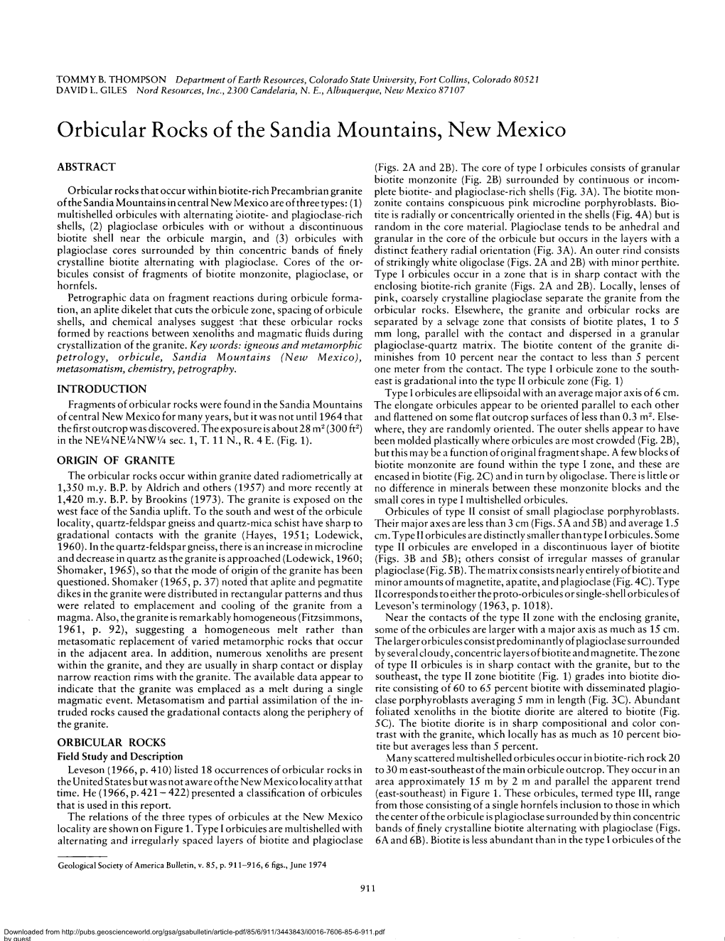 Orbicular Rocks of the Sandia Mountains, New Mexico