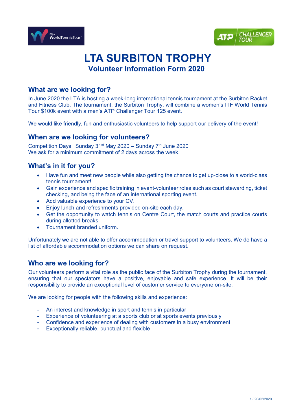 LTA SURBITON TROPHY Volunteer Information Form 2020