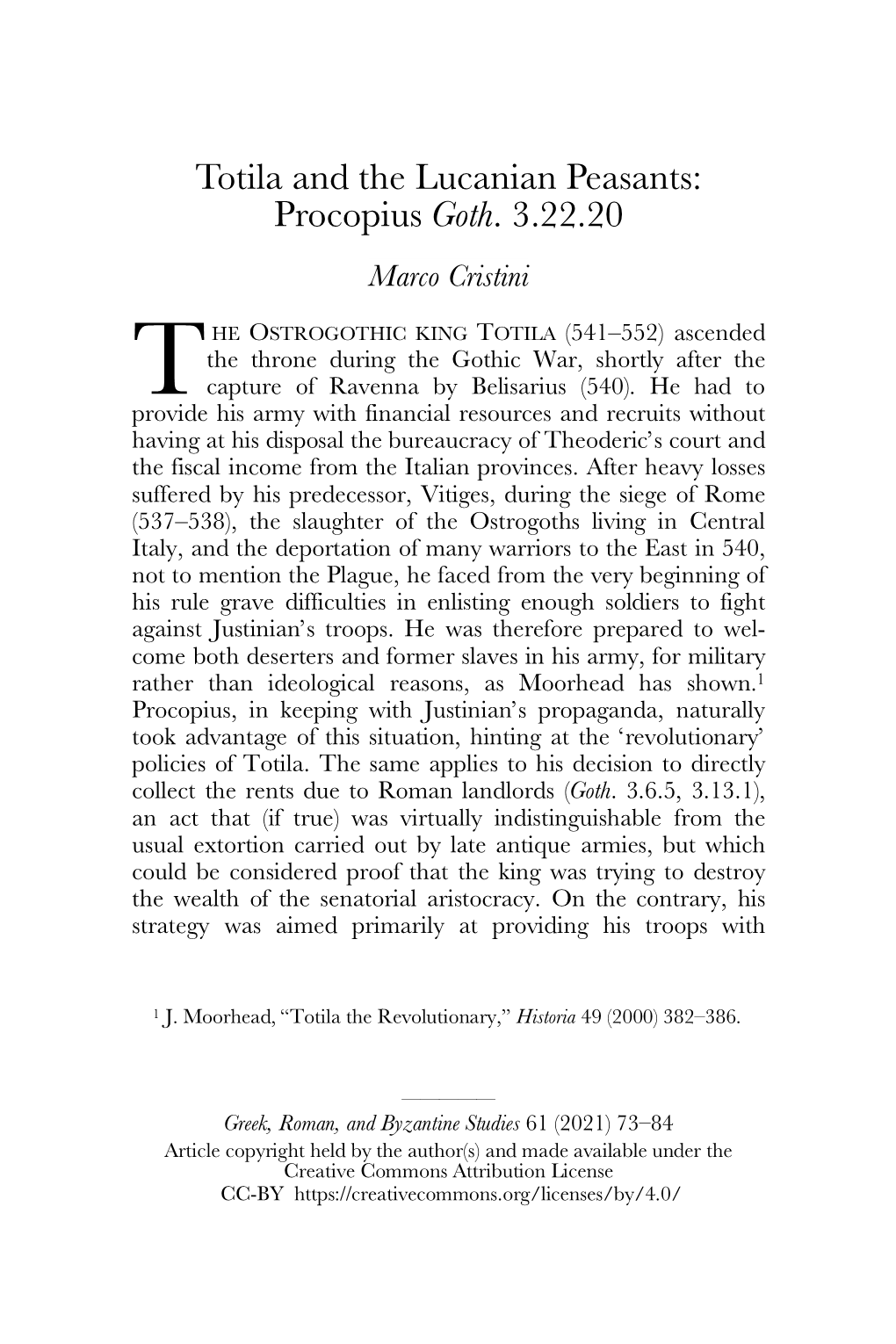 Totila and the Lucanian Peasants: Procopius Goth