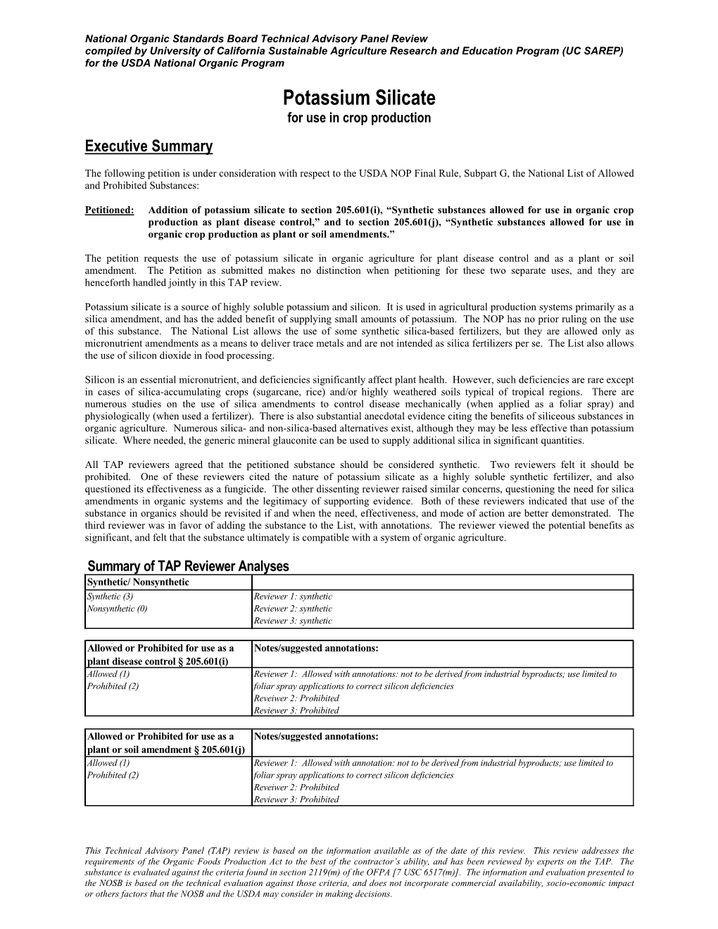 Potassium Silicate for Use in Crop Production