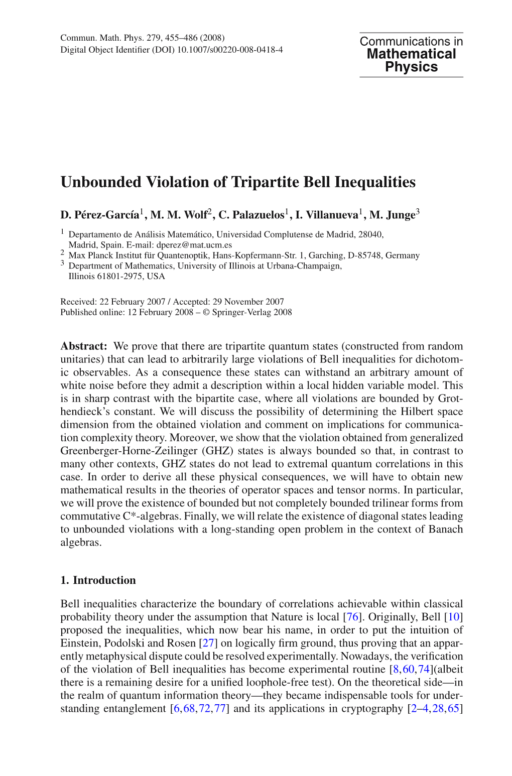 Unbounded Violation of Tripartite Bell Inequalities