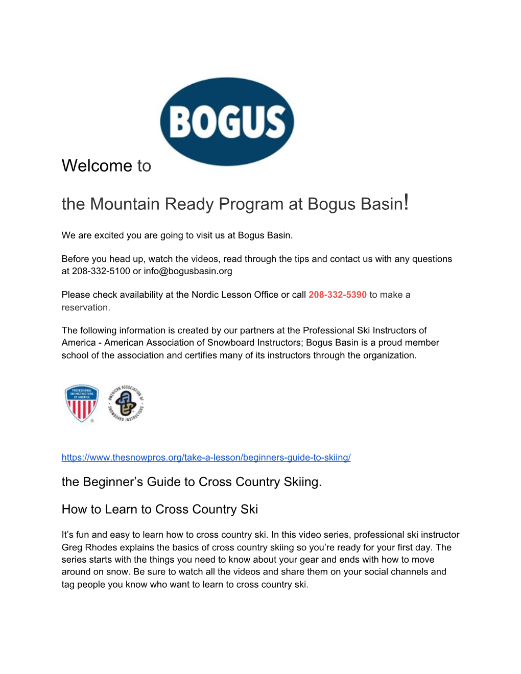Welcome ​To the Mountain Ready Program at Bogus Basin​!