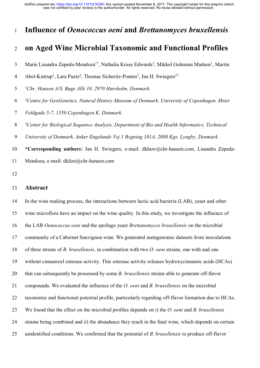 Influence of Oenococcus Oeni and Brettanomyces Bruxellensis