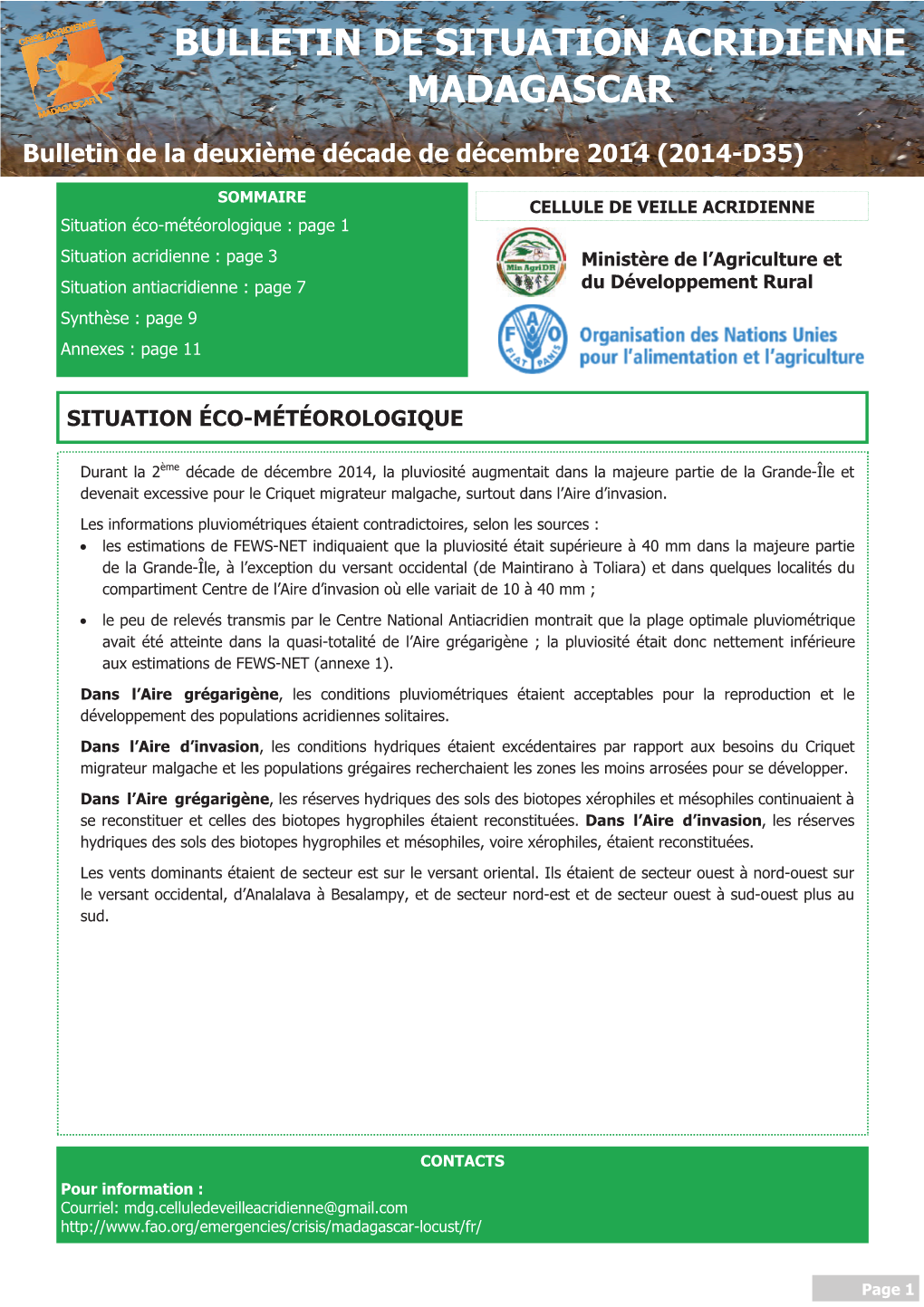 Bulletin De Situation Acridienne Madagascar