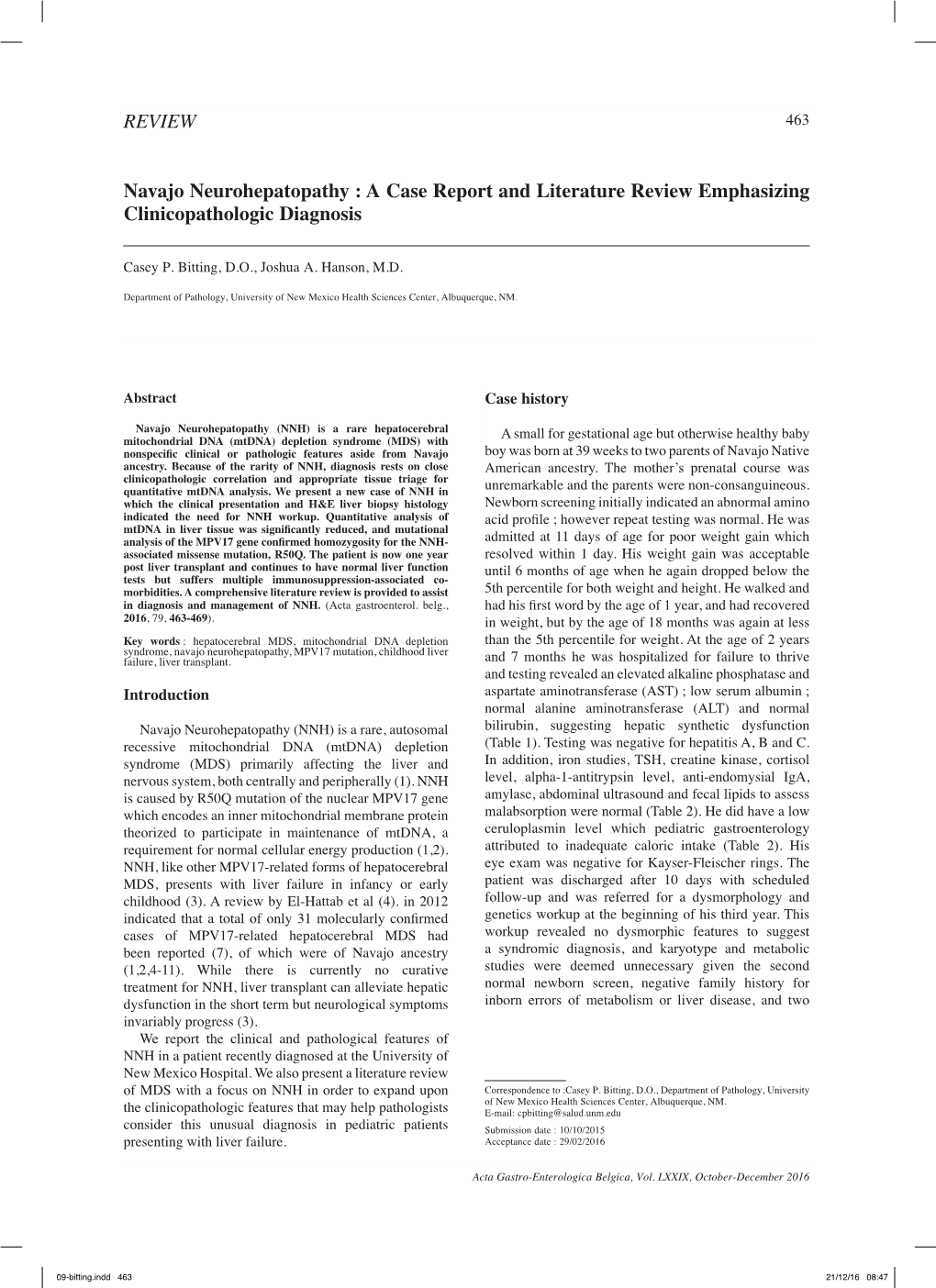 Navajo Neurohepatopathy : a Case Report and Literature Review Emphasizing Clinicopathologic Diagnosis