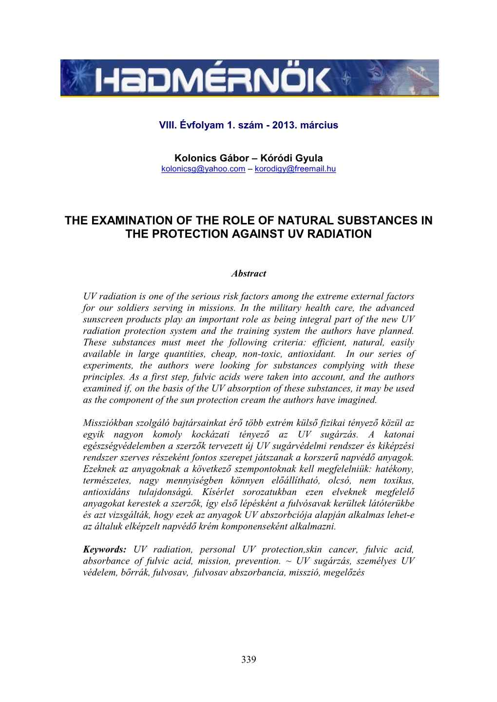 The Examination of the Role of Natural Substances in the Protection Against Uv Radiation