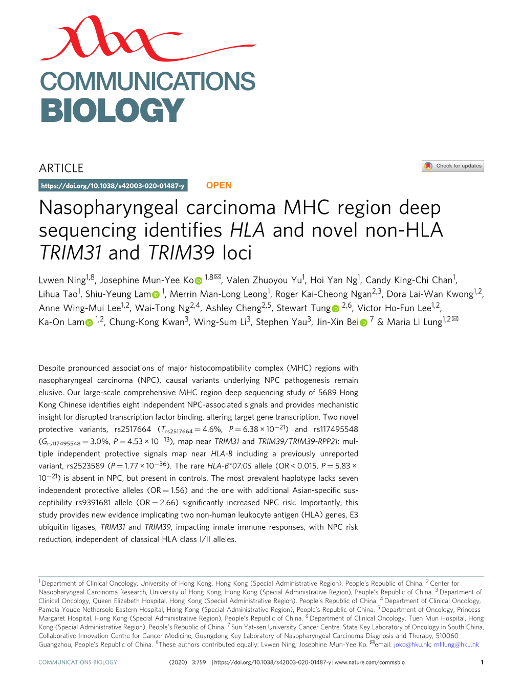 Nasopharyngeal Carcinoma MHC Region Deep Sequencing Identifies