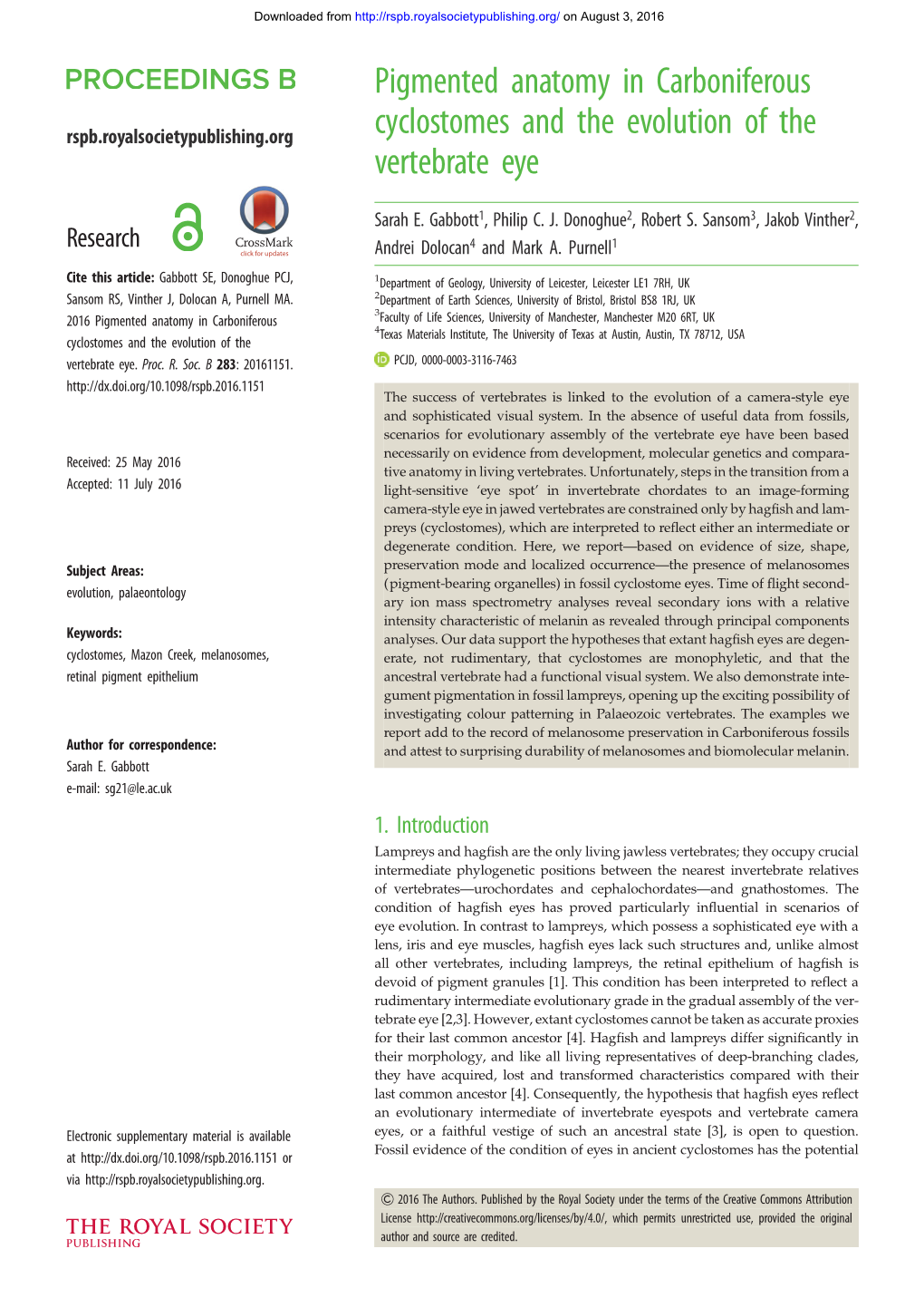 Pigmented Anatomy in Carboniferous Cyclostomes and the Evolution of the Vertebrate