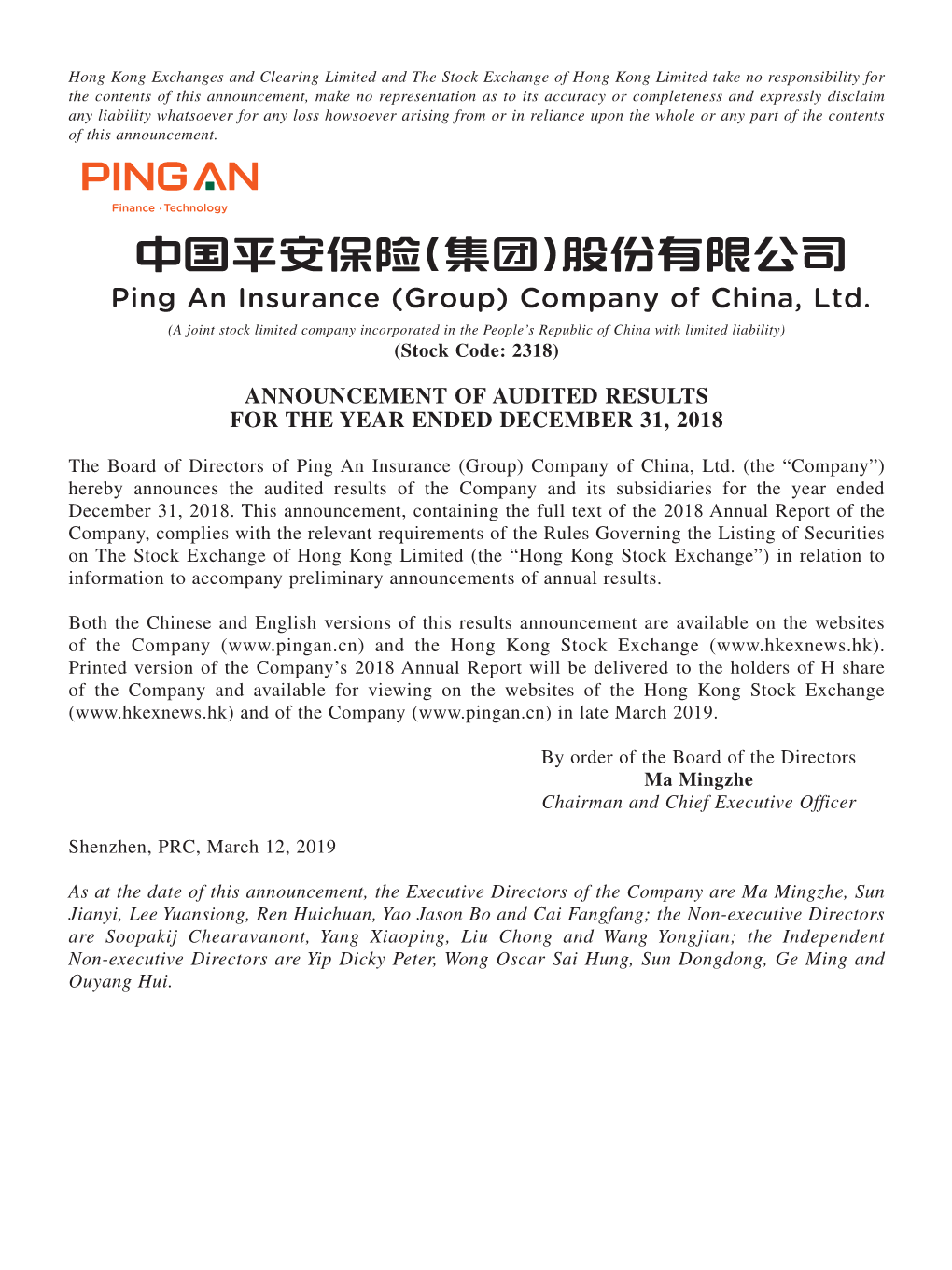 Ping an Insurance (Group) Company of China, Ltd