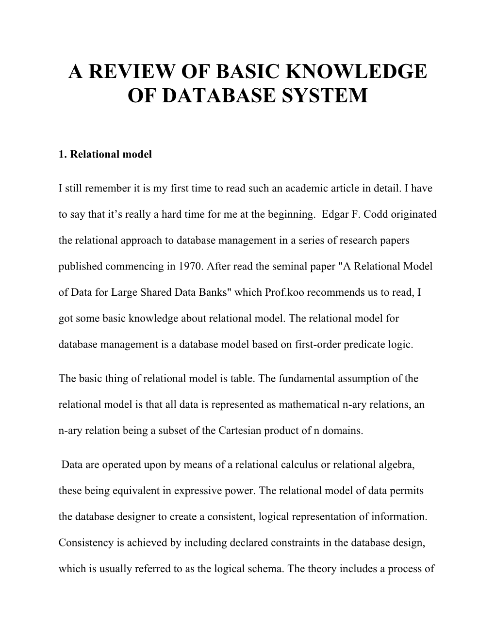 A Review of Basic Knowledge of Database System