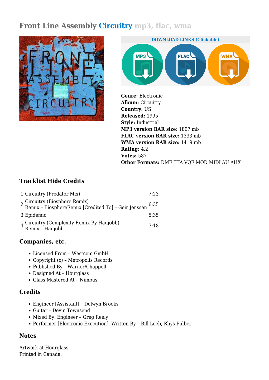 Front Line Assembly Circuitry Mp3, Flac, Wma