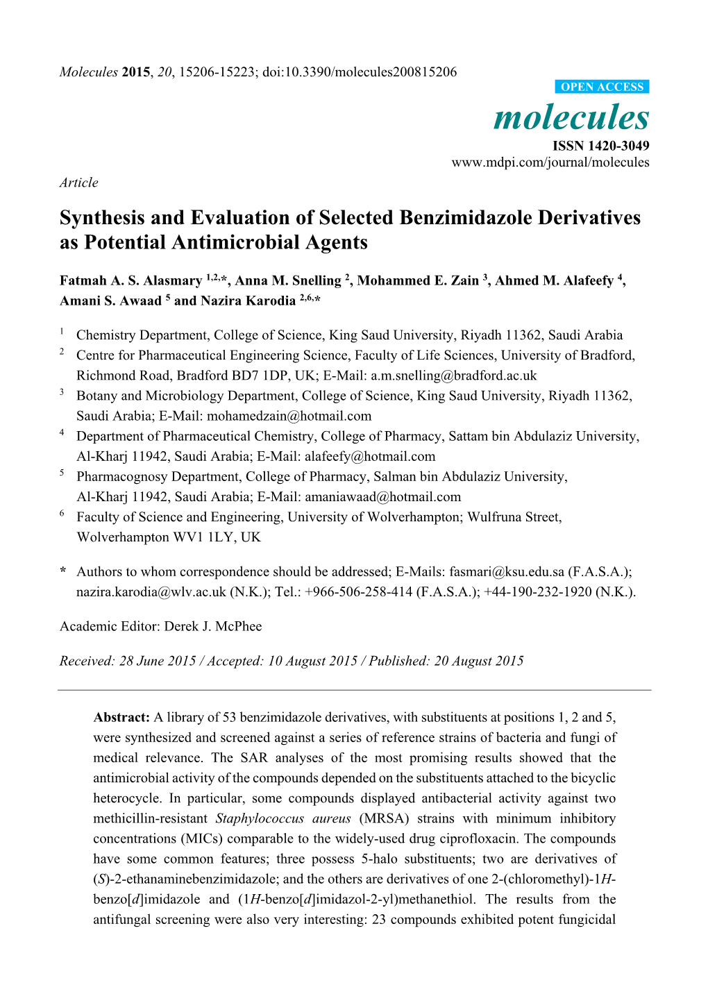 Synthesis and Evaluation of Selected Benzimidazole Derivatives As Potential Antimicrobial Agents
