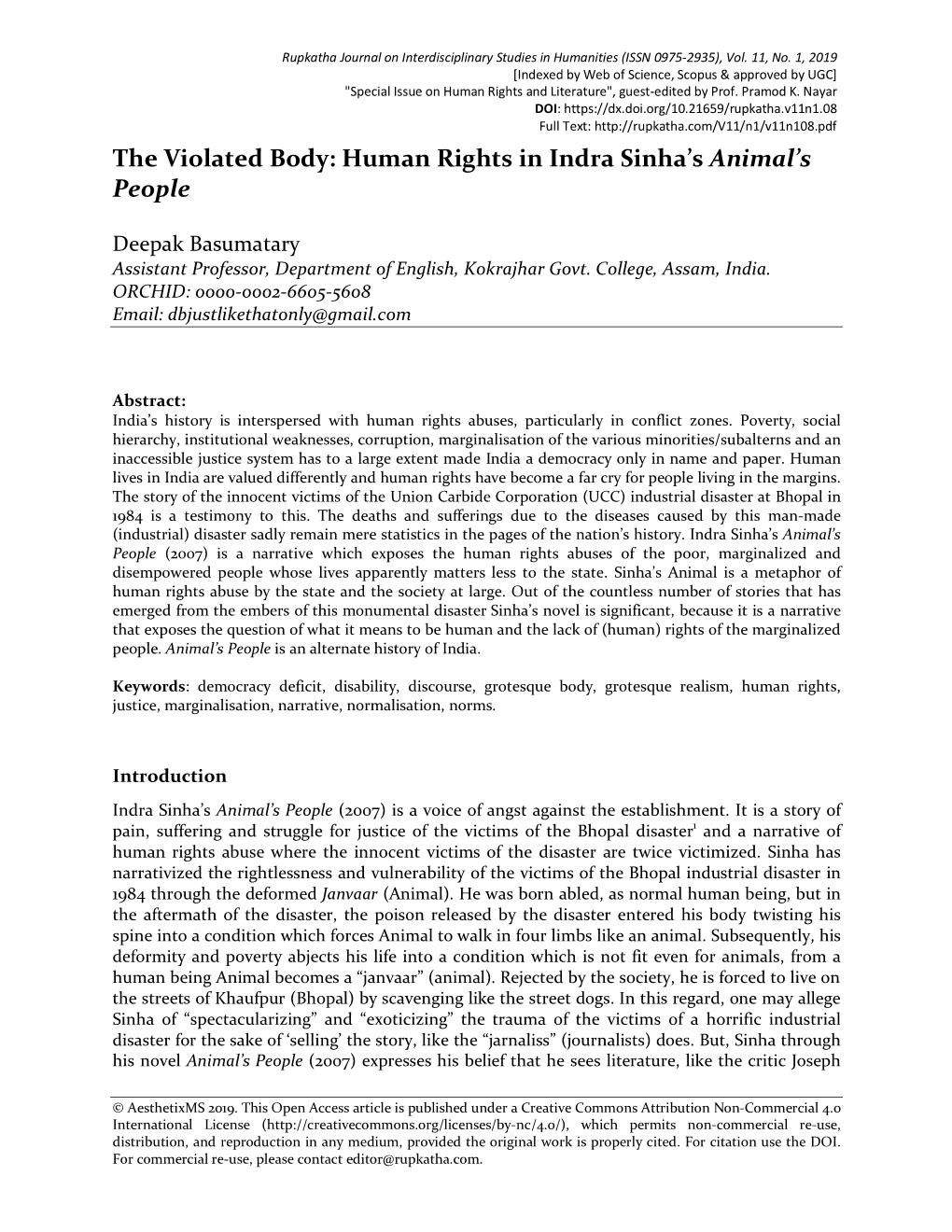 The Violated Body: Human Rights in Indra Sinha's Animal's People