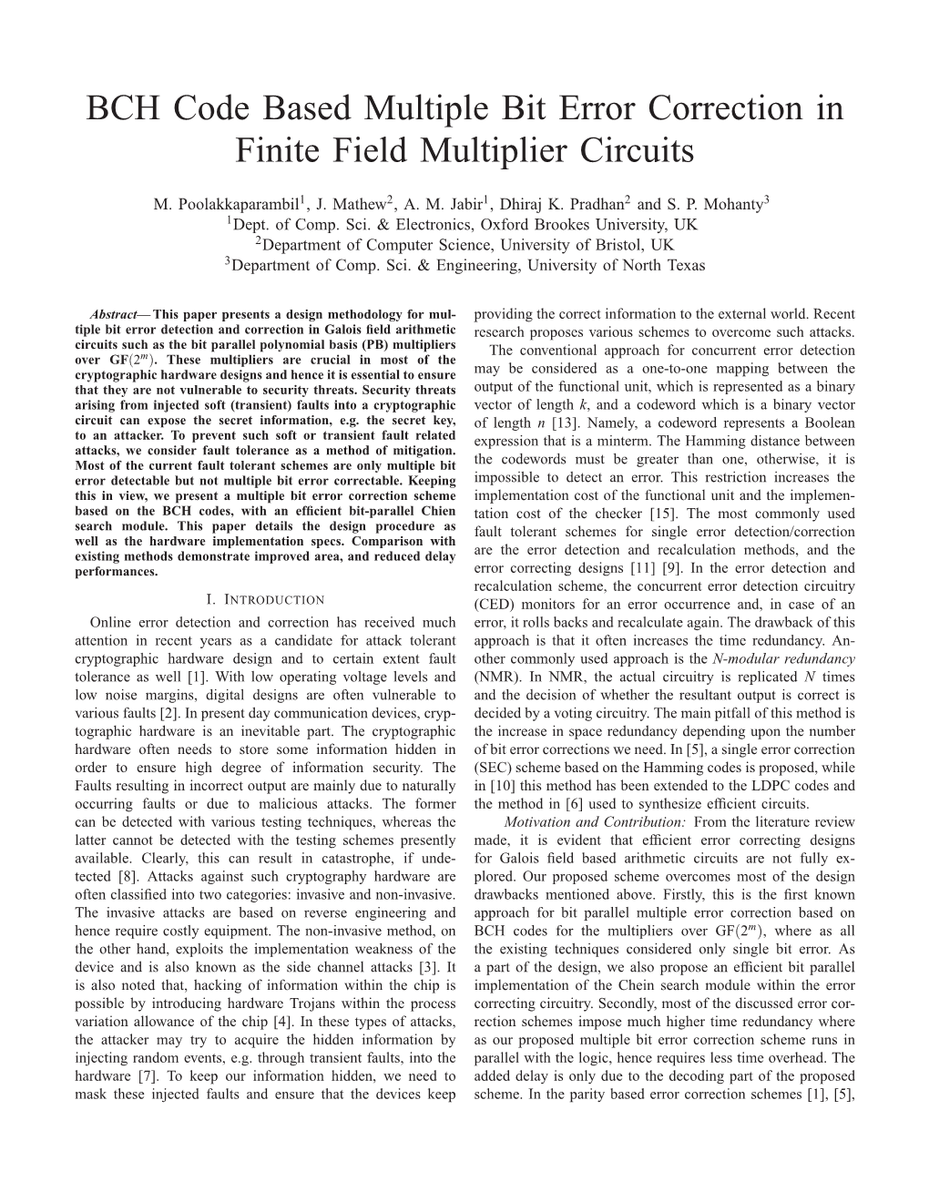 BCH Code Based Multiple Bit Error Correction in Finite Field Multiplier Circuits