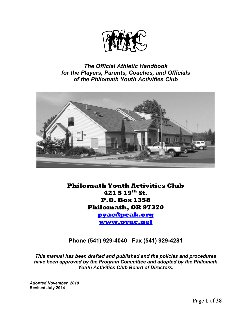 Athletic Handbook for the Players, Parents, Coaches, and Officials of the Philomath Youth Activities Club