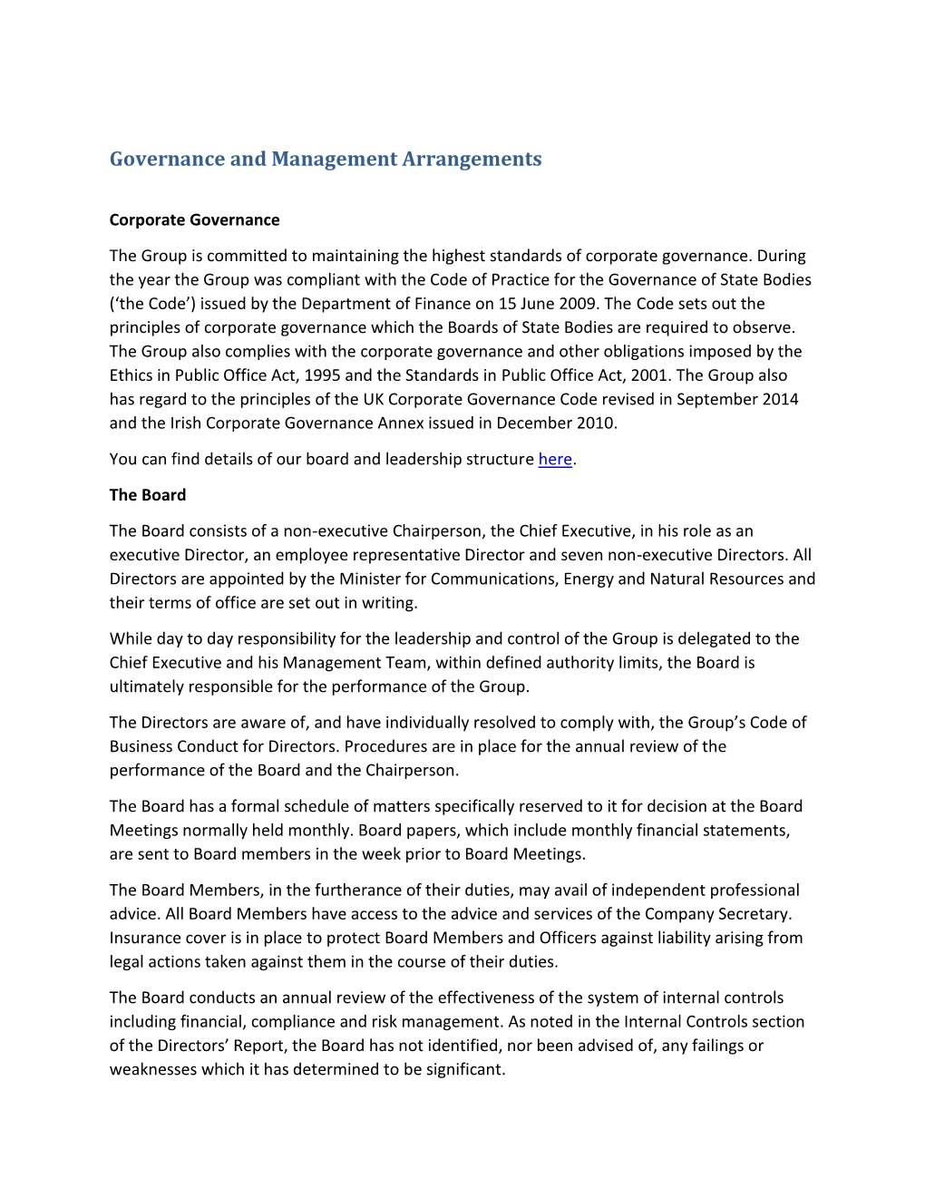 Governance and Management Arrangements