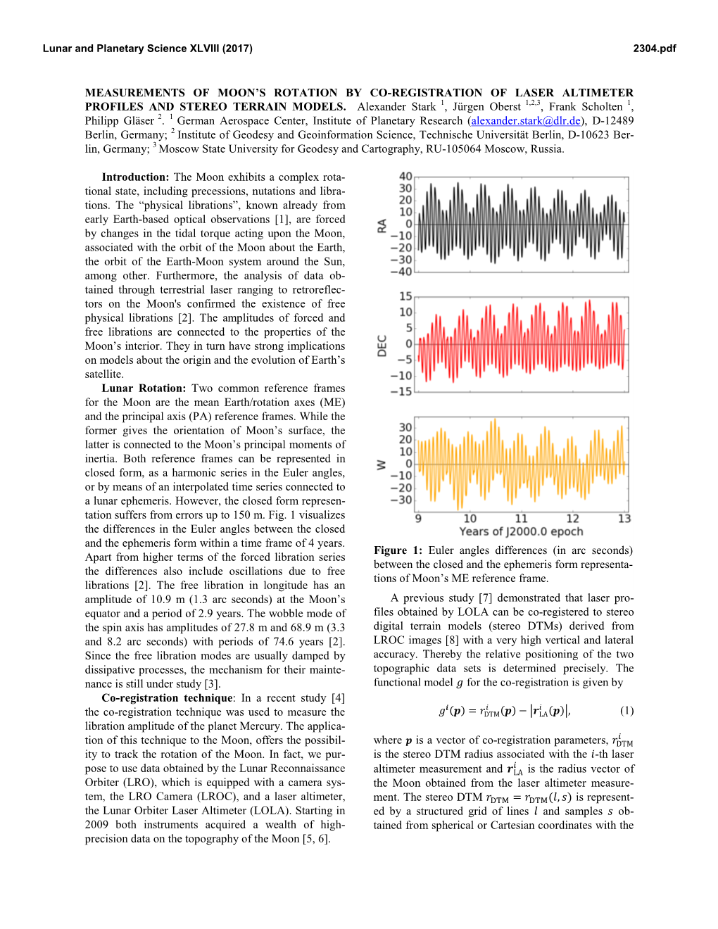 Measurements of Moon's Rotation by Co-Registration