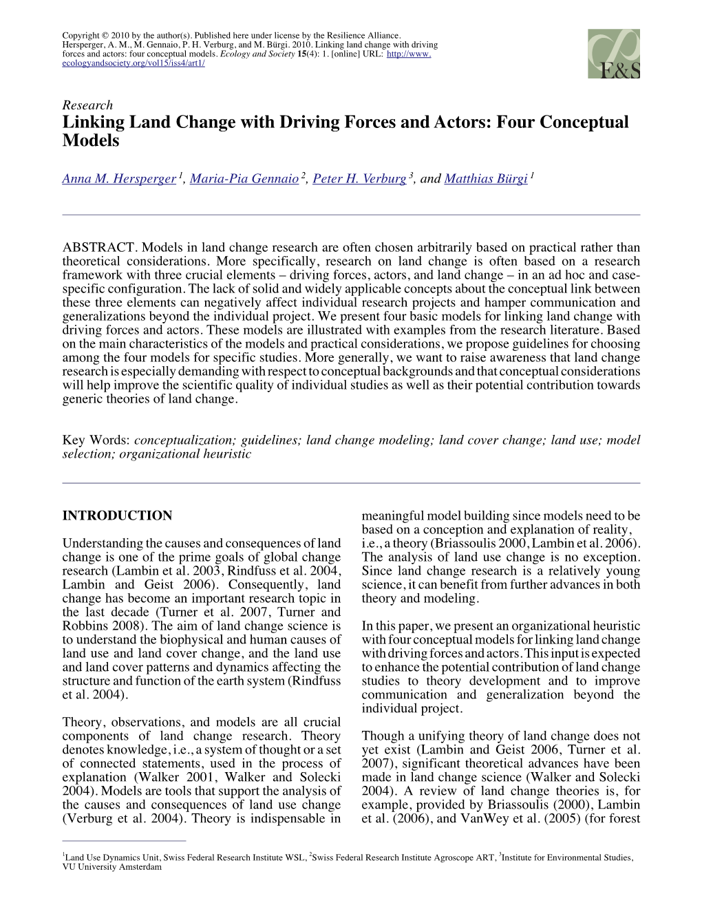 Linking Land Change with Driving Forces and Actors: Four Conceptual Models