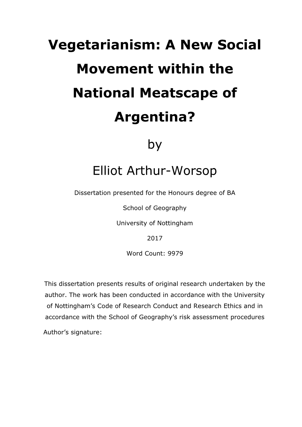Vegetarianism: a New Social Movement Within the National Meatscape of Argentina?