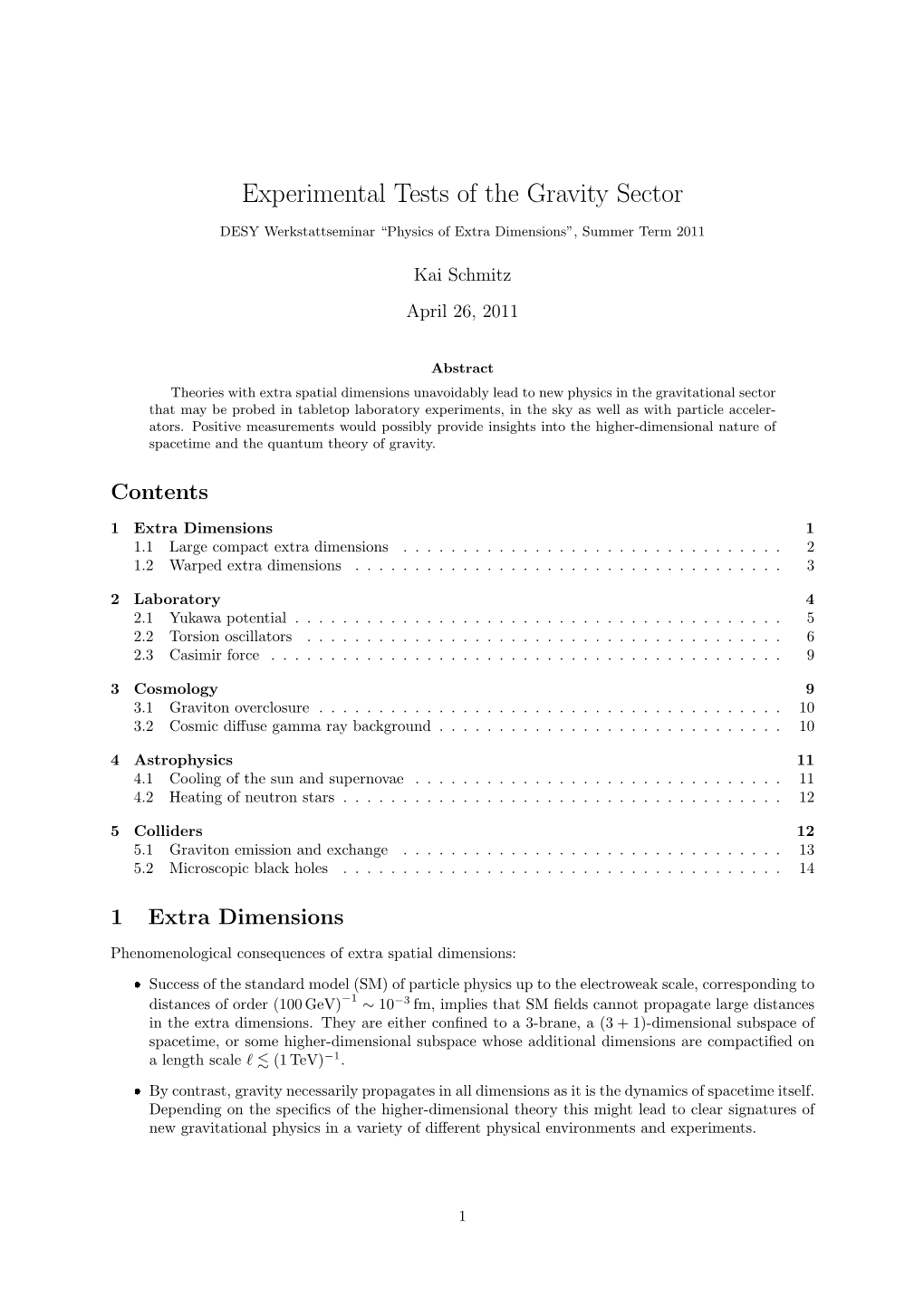 Experimental Tests of the Gravity Sector