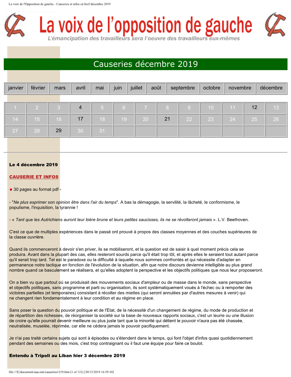 Causeries Et Infos En Bref Décembre 2019