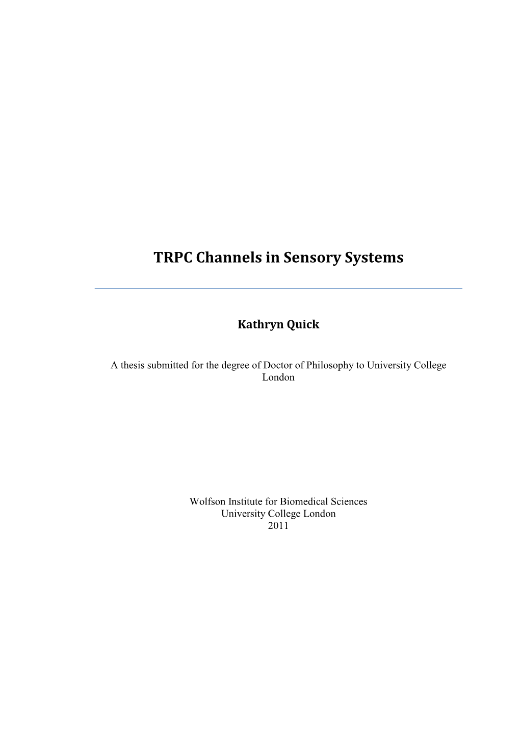 TRPC Channels in Sensory Systems