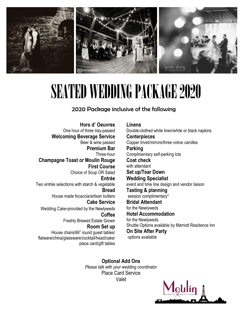 SEATED WEDDING PACKAGE 2020 2020 Package Inclusive of the Following