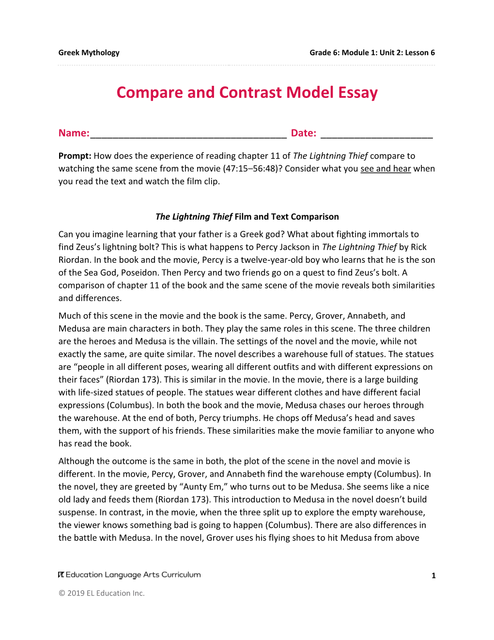 Compare and Contrast Model Essay