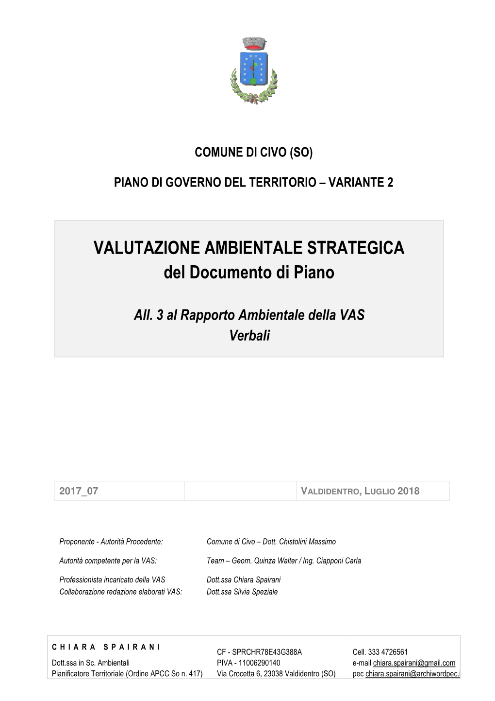 VALUTAZIONE AMBIENTALE STRATEGICA Del Documento Di Piano