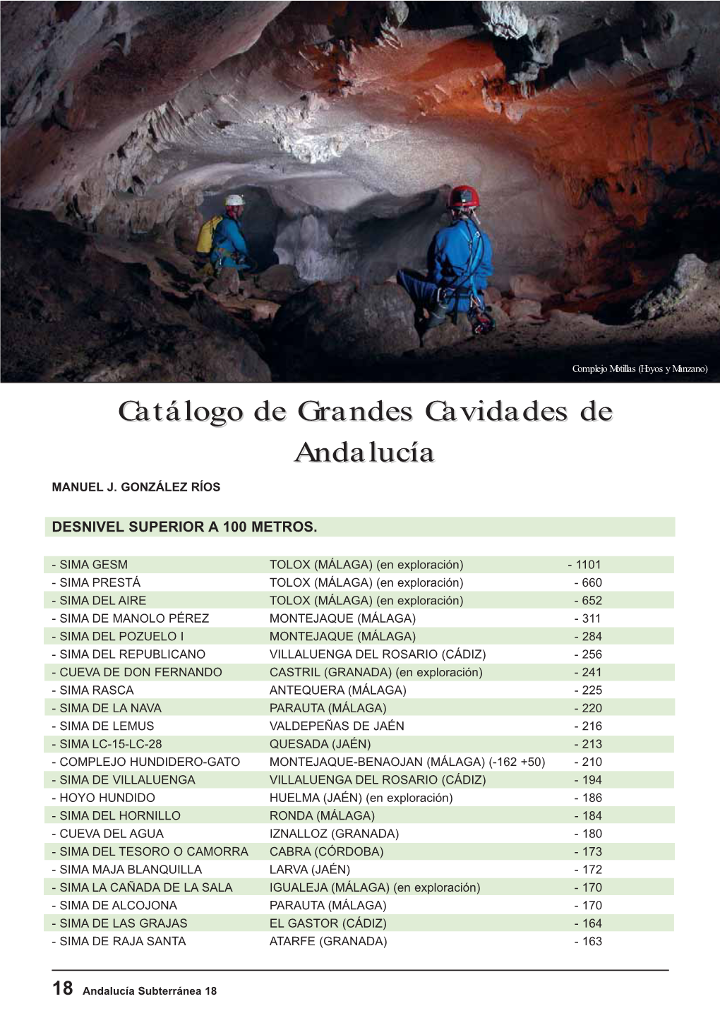 Catálogo De Grandes Cavidades De Andalucía