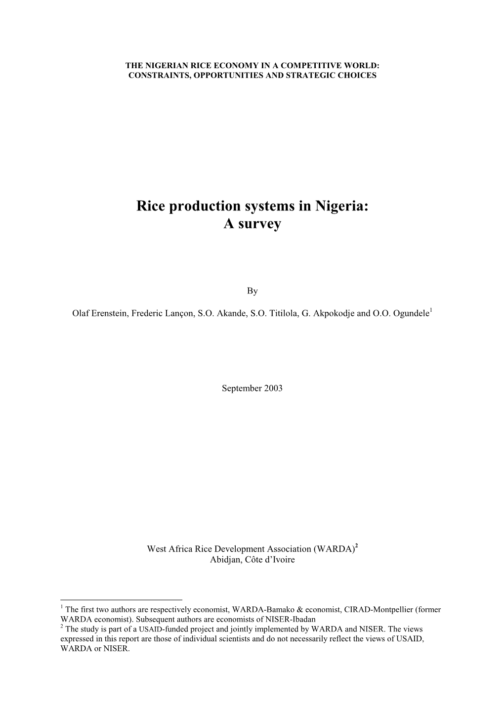 Rice Production Systems in Nigeria: a Survey