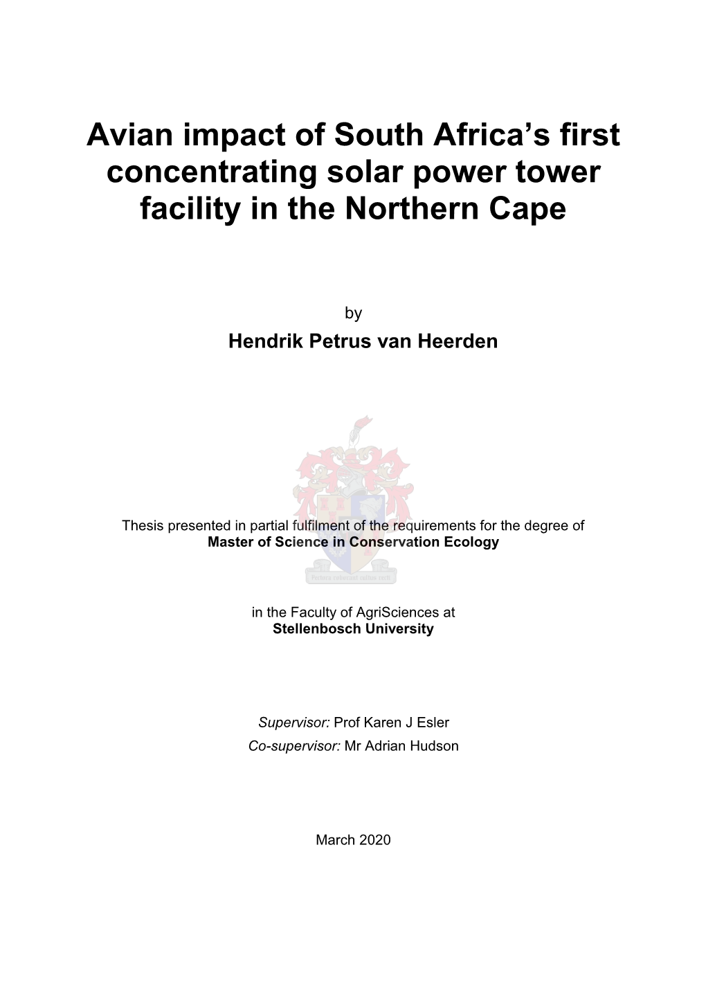 Avian Impact of South Africa's First Concentrating Solar Power Tower